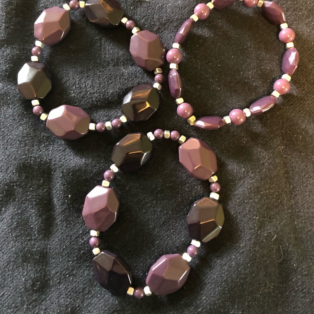 Purple and gray beaded stretch bracelets
